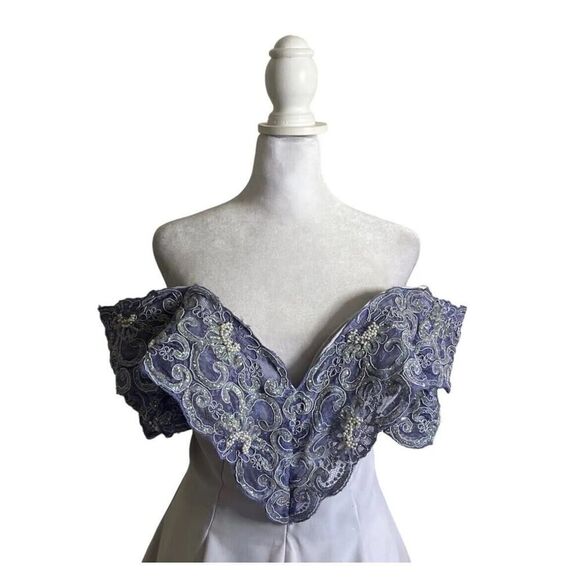 Vtg Karen Okada For David Howard 1980s Purple Lace Faux Pearl Dress Gown US 10 - Picture 2 of 16